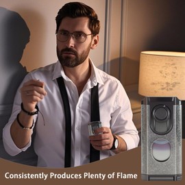 5-in-1 Cigar Lighter Built-in Cigar Punch, Holder, Cigar Draw Enhancer,Cigar Torch Lighter,3 Jet Flame Refillable Windproof Butane Lighters for Men Gift,Silver(Butane not Included)