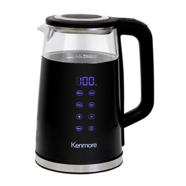 Kenmore Electic Tea kettle Hot Water Boiler Cord less Digital Programmable Double Walled Glass 4 Temprature Pre Sets Touch Activated Control Cool Touch Black 1.7L