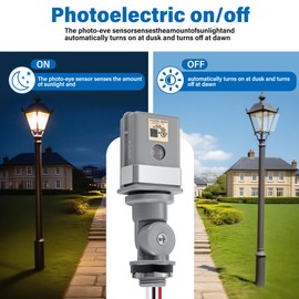 2 Pack Photocell Sensor for Outdoor Light, 120VAC 50/60 Hz IP54 Waterproof Photoelectric Switch, Automatic Dusk to Dawn Sensor for Yard, Garden, Driveway Lighting