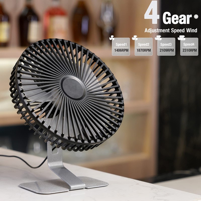 SLENPET 6 inch USB Desk Fan, Adjustable Tilt, 4 Speeds,