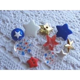 Vintage Button lot 10 Novelty JHB Mix Stars Patriotic 1999 USA Collection BNOS