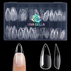 UNA GELLA Medium Stiletto Nail Tips Full Cover 120pcs Gel Nail Tips Stiletto Almond Pre-etched S tiletto Press on Nails Clear Acrylic Fake False Nails for Nail Extensions Home DIY Salon 12 Sizes