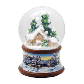 20196 Snow Globe Hut Mountain Hut Winter Hut on Nostalgic Winter Landscape Brown Tone Christmas Winter with Music Box – 100 mm Wide