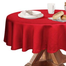 Obstal 210GSM Round Table Cloth, Oil-Proof Spill-Proof and Water Resistance Microfiber Tablecloth, Decorative Fabric Circular Table Cover for Outdoor and Indoor Use (Rio Red, 60 Inch Diameter)