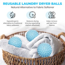 Reusable Laundry Dryer Balls - A Natural Alternative to Fabric Softener, Reduce Drying Time and Save on Energy. Soft Fluffy Clothes, Fewer Wrinkles, Less Static Cling. (4-Pack)