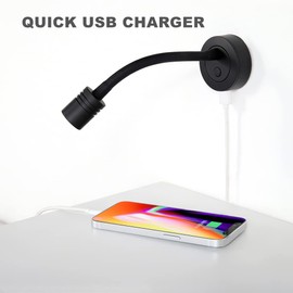 Obeaming LED Reading Lamp 12 V Dimmable Caravan Flexible Gooseneck with USB Wall Lamp Bed Side Pack of 2 DC 12 V-24 V Spot for Boat Caravan Interior Lighting Yacht, Hardwired Wall Mounting