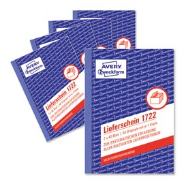 Avery Zweckform 1722 Lieferschein, DIN A6, Copying, 2 x 40 Pages/Pack of 5, White, Yellow