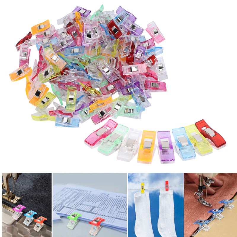 100Pcs Hemming Clips DIY Colorful Plastic Fabric Cloth Craft Clip