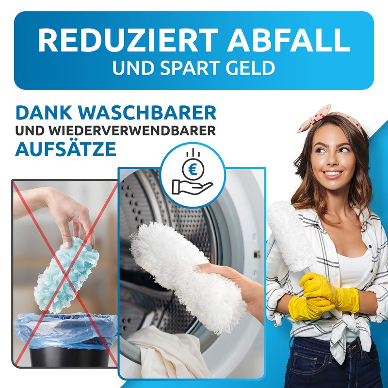 FusselZz Washable Hand Duster + 4 Replacement Cloths: Effective Dust