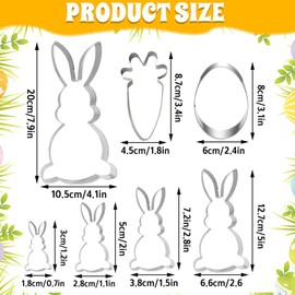 Funmo Easter Bunny Cookie Cutter Set, 7 Pieces Easter Cookie Cutters, Easter Set, Easter Rabbit Cookie Cutter Set, Stainless Steel, Cookie Cutter Rabbit Egg Carrot Shapes, for Cakes, Fondant,