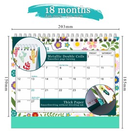 Small Desk Calendar 2024-2025, Family Standing Flip Calendar with Planner Stickers, 18 Months Academic Year Monthly Desktop Calendrier July 2024 - December 2025, 7.99" x 7.28" (Flower-2024Jul)