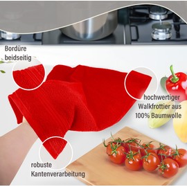 Lashuma Linz Terry Kitchen Towels Red Cotton Tea Towels 50 x 50 cm Pack of 4