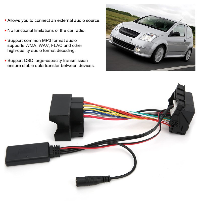 Qiilu 12 Pin 12V Bluetooth Aux Input Cable Aux In