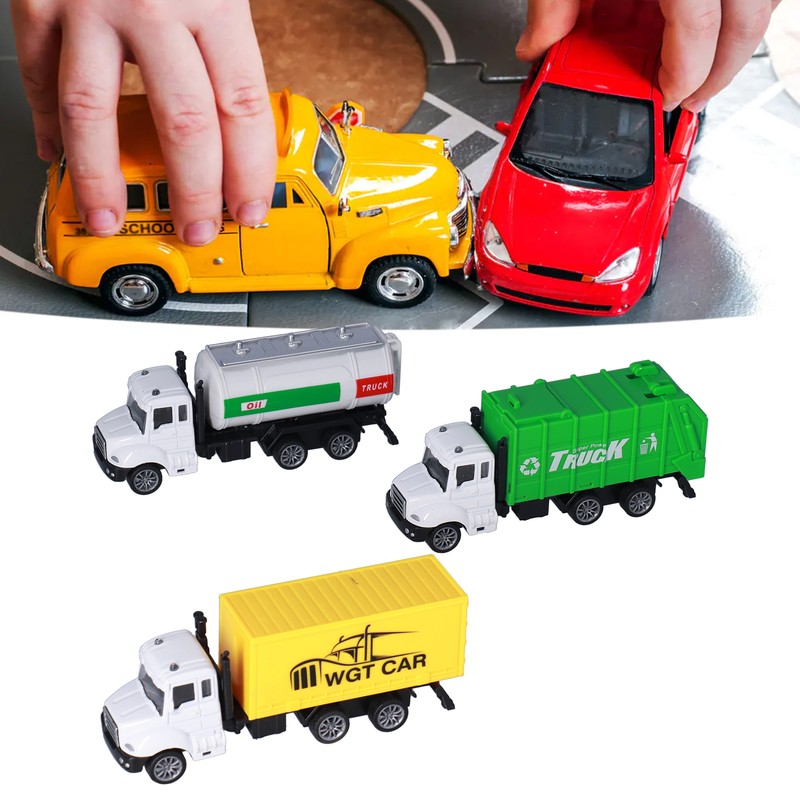 3pcs 1:50 Garbage Truck Models Set Plastic Alloy Sanitation Tanker
