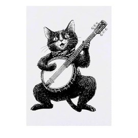'Funny Cat Playing Banjo' Temporary Tattoo - Water Resistant, Skin-Safe, Non-Toxic Transfer (TO00083733)