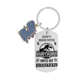 HAQUIL Don't Mess with Daddysaurus Keychain, Father's Day Gifts from Son Daughter, Father Keychain, Dad Birthday Gift, Keychain Gifts for Dad