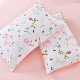 Egyptian Cotton Pillowcases - Luxury Pink Floral Pillow Cases Vintage Flowers Pillow Shams, Set of 2 Queen Size, 20x30 Inches, Soft and Comfortable - Envelope Style