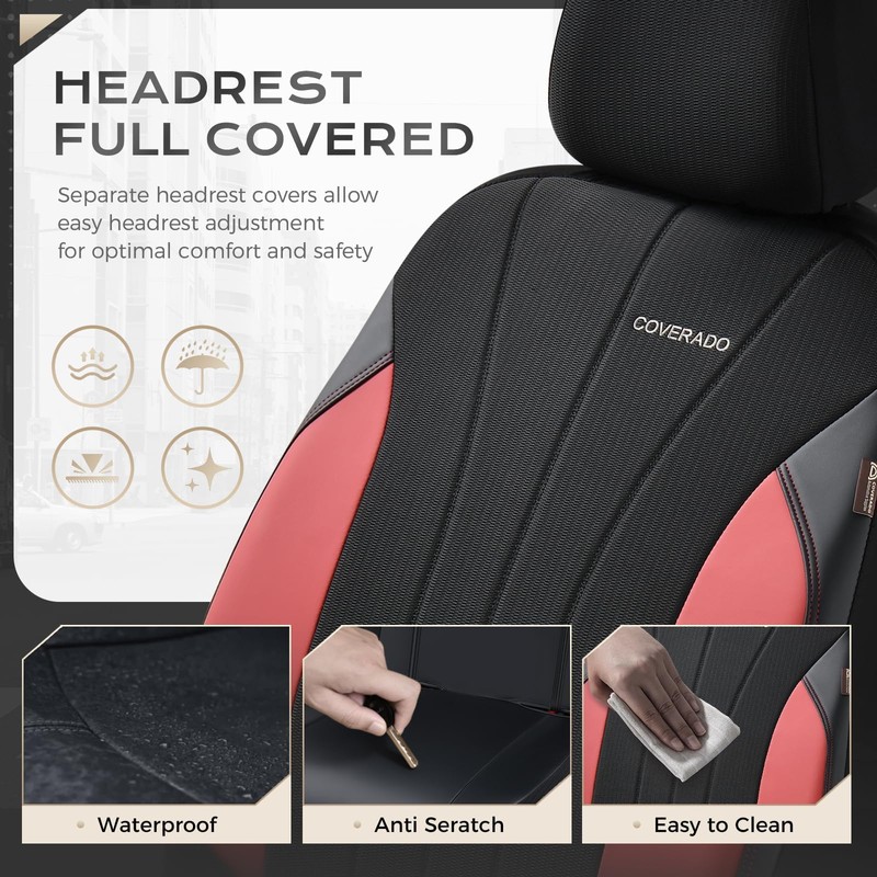 Coverado Seat Covers 2-Pack, Waterproof Car Seat Covers, PU Leather