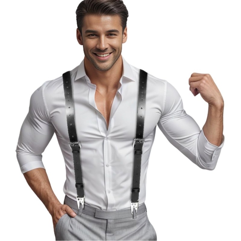ZCXQM Genuine Leather Suspenders for Men Heavy Duty Y Back