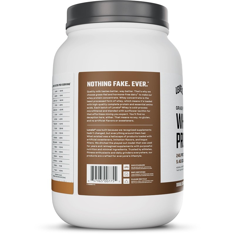 Levels Grass Fed Whey Protein Powder, No Artificials, 24G of