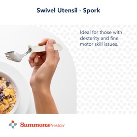 Sammons Preston Plastic Handle Swivel Spork, Adaptive Utensils for Elderly, Arthritis, Shaking Hands, 6" Long