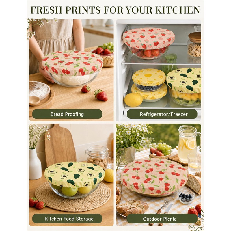4-Size Beeswax Bowl Covers Reusable for Bread Proofing, 8"/10"/12"/14"
