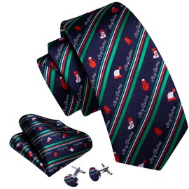Barry.Wang - Juego de corbatas de Navidad para hombre con corbata, pañuelo de seda, para fiesta, Feliz Navidad Azul, Talla única
