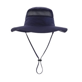 Home Prefer UPF50+ - Sombrero de sol para niños y niñas, sombrero de pesca de ala ancha, Azul marino, 4-8 Años