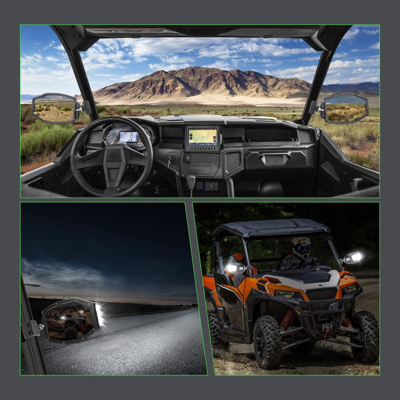 UTV Side View Mirrors, Lumimotor Ranger Side Mirrors Aluminum w/LED
