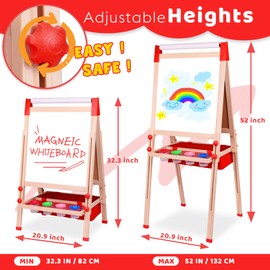 Joyooss Art Easel for Kids Easel for Toddlers, Adjustable Standing Double Sided Toddler Easels Kids Chalkboard Kid Easel with Paper Roll & Whiteboard, Art Easel for Kids Age 4-8 9-12 Kids Art Easel
