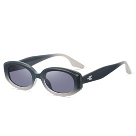 Fozono Trendy Rectangle Sunglasses for Women Men Retro 90s Fashion Narrow Small Square Sunglasses Vintage UV400 Protection Upper Blue Lower Gray Frame - Light Blue Lens