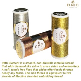 DMC Metallic EmbroideryThread, Diamant Set,Sewing Threads, Gold Silver Copper Bundle. Hand Embroidery and Needlepoint Sparkle Thread Kit. 38.2 Yard. Single Non Divisible Assortment. Glitter Floss