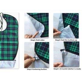 smile wood 3 PACK Adult Bibs For Eating - Waterproof Clothing Protector With Crumb Catche, Reusable, Machine Washable, Adult Dining Apron With Snap Closure Adjustable Strap For Elderly Women and Men