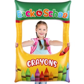 Realspring Back to School Decorations Inflatable Balloons Photo Booth Props Frame 40'' Apple Photo Props Pencil Selfie Frame Welcome First Day of School Picture Selfie for Party Decoration (Crayons)