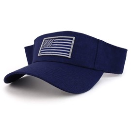 Trendy Apparel Shop Sombrero de verano con visera bordada de poliéster con la bandera estadounidense, Azul marino/flor y brillo, Talla única
