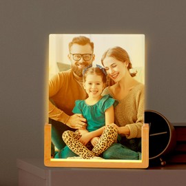 PYD Life 4 Pack Sublimation Night Lights Blanks LED Glass Photo Frames Panels White 6" x 8" with Warm Light,with Wood Stand for Heat Press Machine Printing