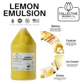 Lemon Emulsion for Baking - Natural Flavoring Blend for Cookies, Cakes, Ice Cream, Smoothies, Beverages & More - 1 Gallon Kosher, Pure Lemon Emulsion by Collective Aromas Co.