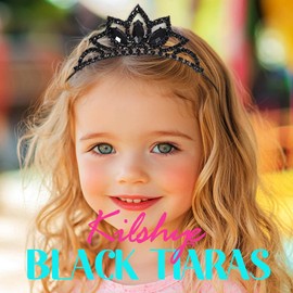 Kilshye Princess Silver Tiara and Crown Pink Crystal Tiaras Pageant Crowns Rhinestone Birthday Headdress for Women (Black Plated-Black)