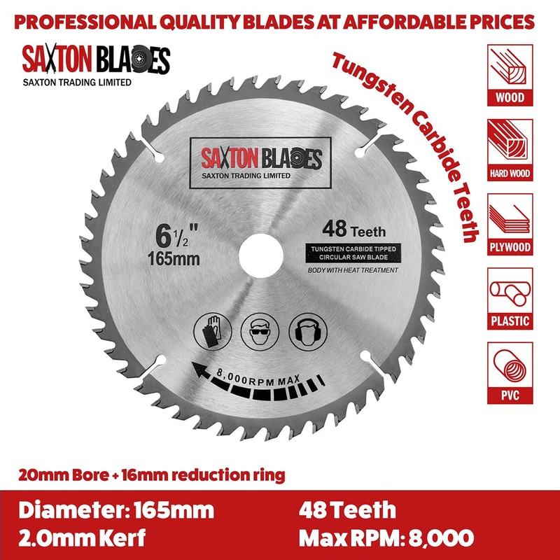 Saxton TCT Circular Wood Saw Blade 165mm x 20mm (16mm