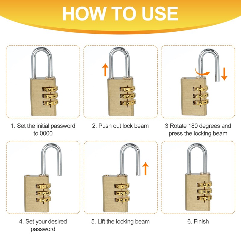 PATIKIL Brass Combination Lock 2.1", 3 Digit Resettable Combination Padlock