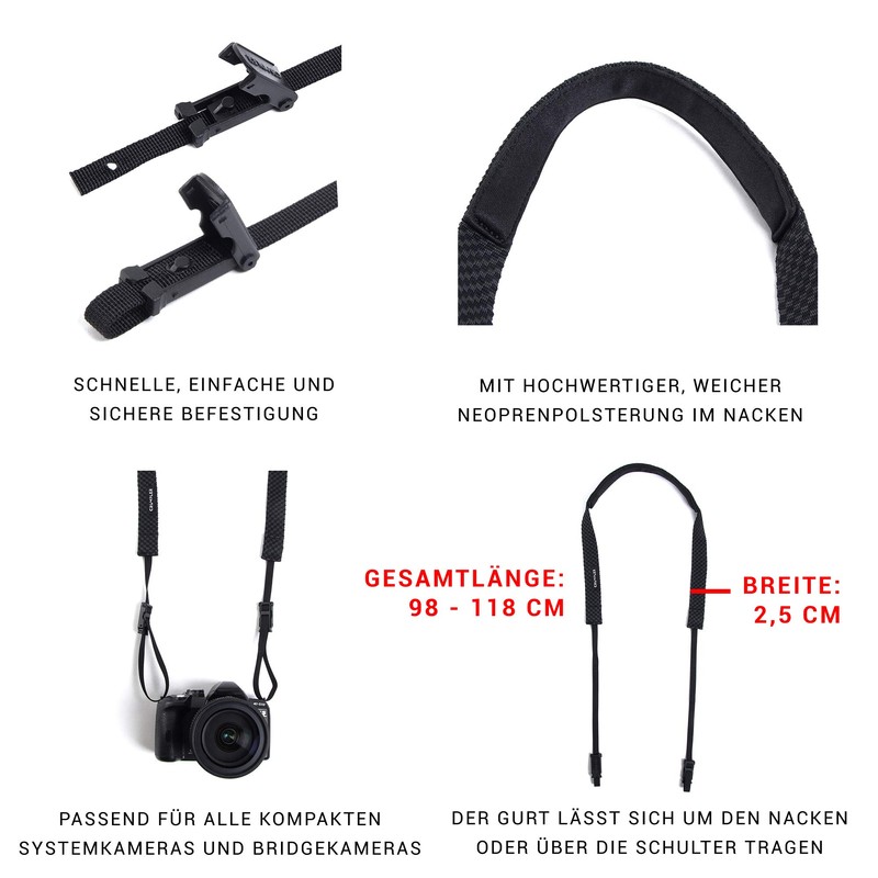 Crumpler Adjustable Shoulder Check Strap for Camera - Black/Anthracite