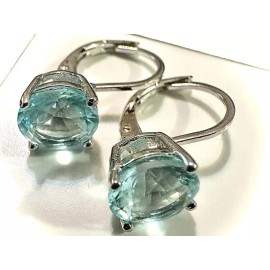 LEOPRA Blue Topaz Silver Plated Leverback Earrings 6MM Blue Dangle Earrings Lever Back