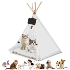 Dog Tent, 24 in Cat Tents for Indoor Cats, Portable Washable Pet Tent with Thick Cushion, Anti-Slip Pet Teepee for Cats Dogs up to 11lbs with Removable and Washable Liner (White, S)