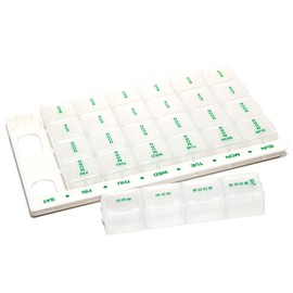Safe and Sound Weekly Pill Organiser, 4 Compartments Per Daily Removable Section, Printed and Braille Flip-top Lids, Push-open Catches
