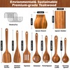 Natural Teak Kitchen Cooking Utensil Set with Holder, Wooden Spoons