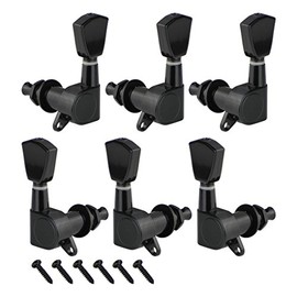 FLEOR Black Sealed Guitar Tuning Keys Pegs 3L+3R Machine Head Tuners Set with Keystone Button