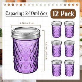 Zhehao 12 Pcs 8 oz Colored Mason Jars with Lids, Mini Regular Mouth Canning Jelly Honey Jars for Wedding Shower Favors DIY Candle Holding Spice Jam Fruit Smoothie Salad Dressing Ketchup(Purple)