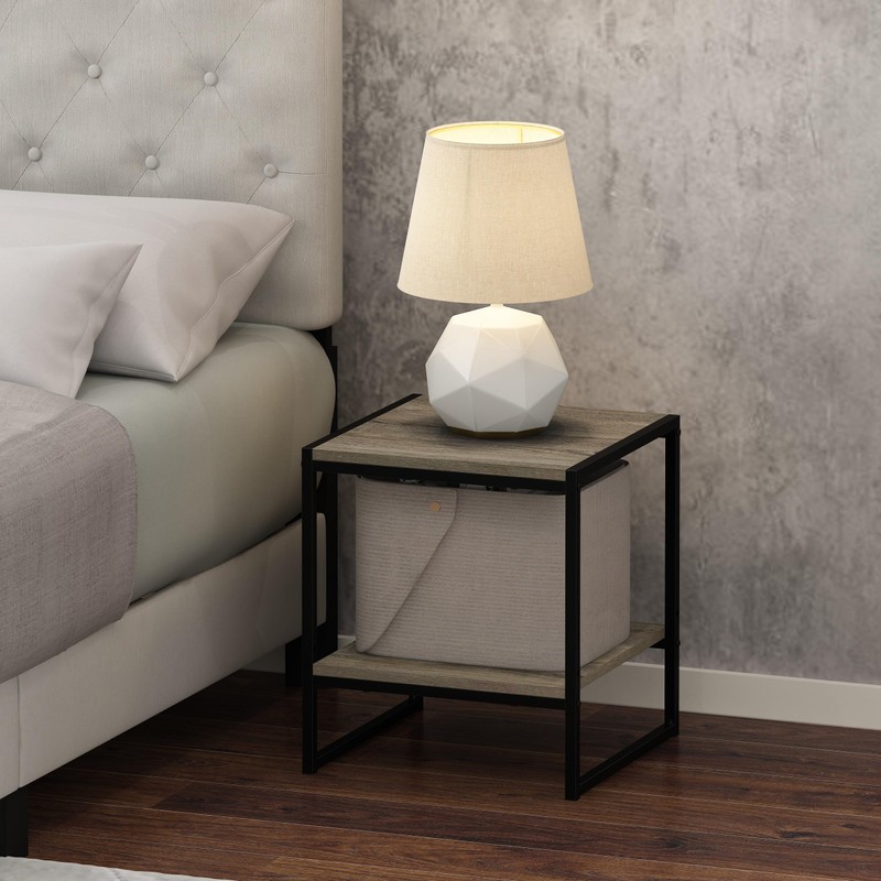 Furinno FM19122GYW Camnus Modern Living 2-Tier End Table, French Oak