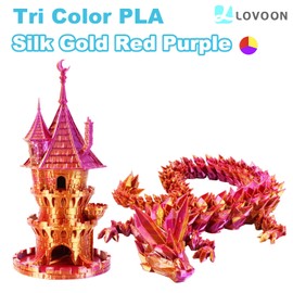LOVOON 3D Printer Filament Tricolors, Color Change by Angle PLA Filament 1.75mm, Silk PLA Filament, Gold Red Purple Tree Colors, Most 3D Printer and 3D Pen Compatible, 1KG(2.2lbs)/Spool