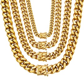 WinTrend Gold Cuban Link Chain Necklace or Bracelet with Design Box Clasp for Men 18K Gold Stainless Steel Hip Hop Miami Curb Chains(6MM, 24")